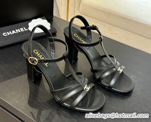 Purchase Chanel Lambskin Heel Sandals Black 2025 CH090113