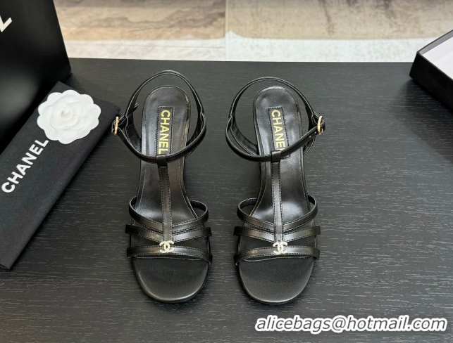 Purchase Chanel Lambskin Heel Sandals Black 2025 CH090113
