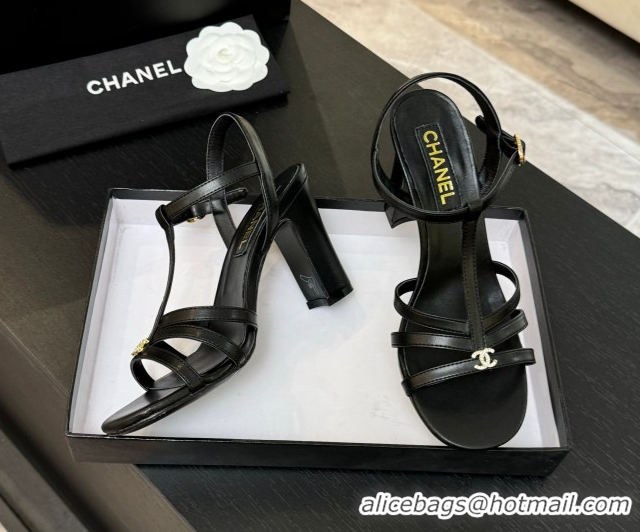 Purchase Chanel Lambskin Heel Sandals Black 2025 CH090113