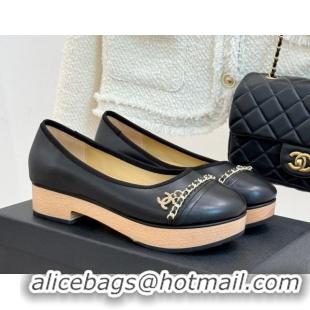Good Looking Chanel Lambskin & Wood-Like Loafers with Chain Black 2025 CH090114
