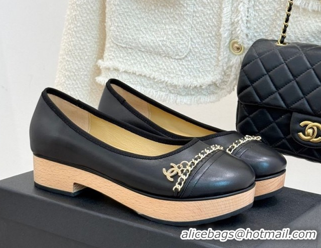 Good Looking Chanel Lambskin & Wood-Like Loafers with Chain Black 2025 CH090114