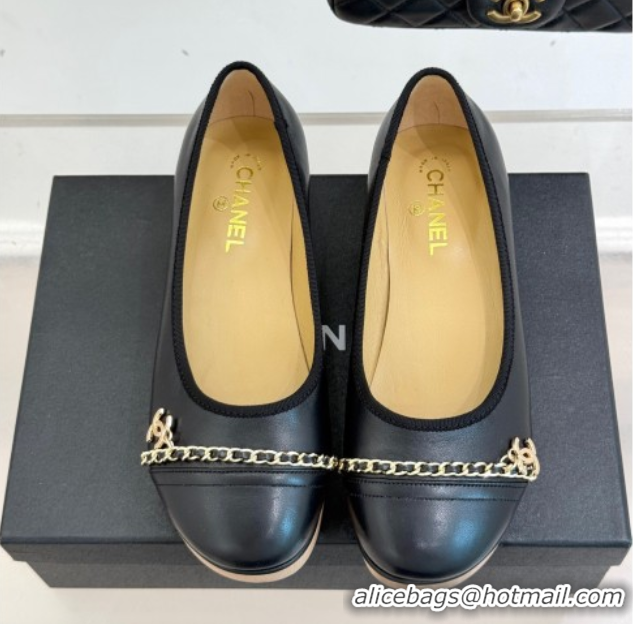 Good Looking Chanel Lambskin & Wood-Like Loafers with Chain Black 2025 CH090114