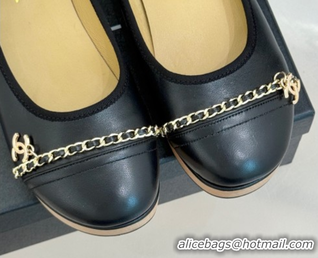 Good Looking Chanel Lambskin & Wood-Like Loafers with Chain Black 2025 CH090114