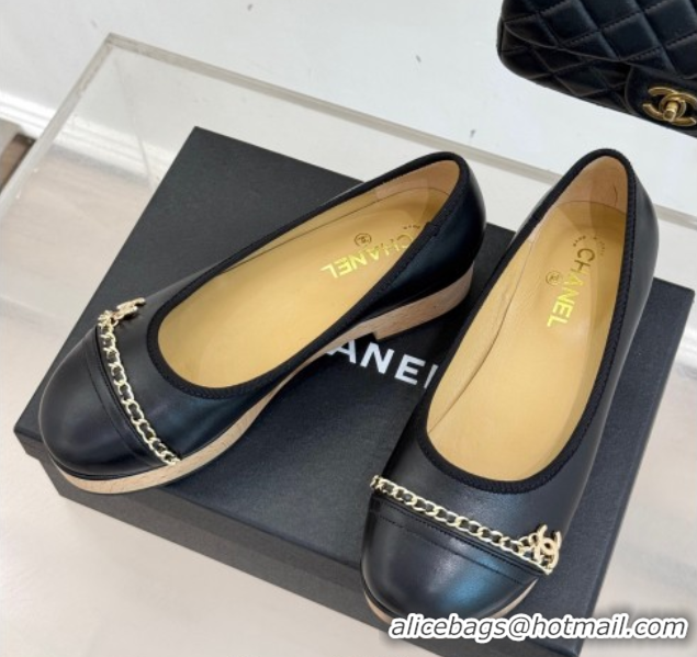 Good Looking Chanel Lambskin & Wood-Like Loafers with Chain Black 2025 CH090114