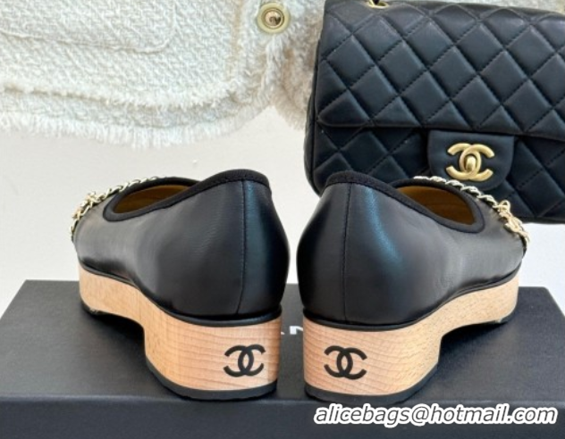 Good Looking Chanel Lambskin & Wood-Like Loafers with Chain Black 2025 CH090114