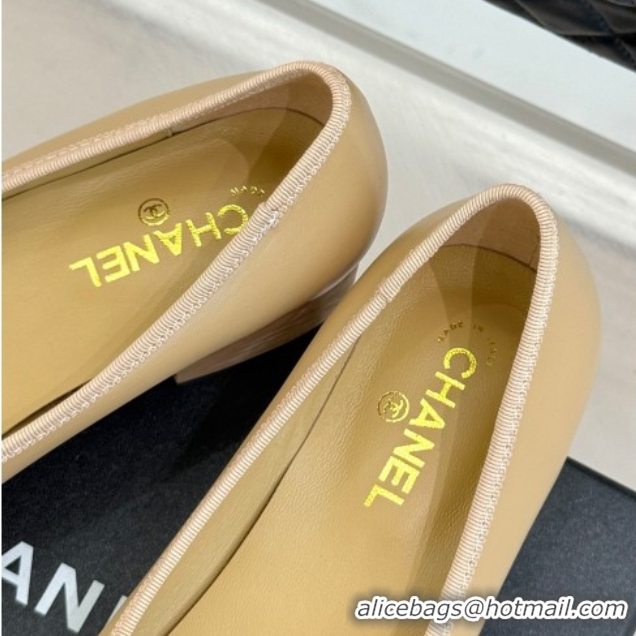 Shop Duplicate Chanel Lambskin & Wood-Like Loafers with Chain Beige 2025 CH090114