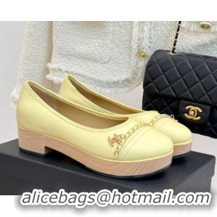 Luxurious Chanel Lambskin & Wood-Like Loafers with Chain Yellow 2025 CH090114