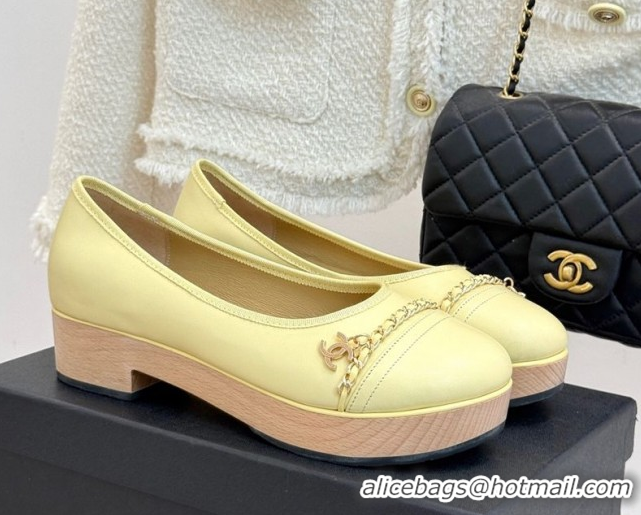 Luxurious Chanel Lambskin & Wood-Like Loafers with Chain Yellow 2025 CH090114