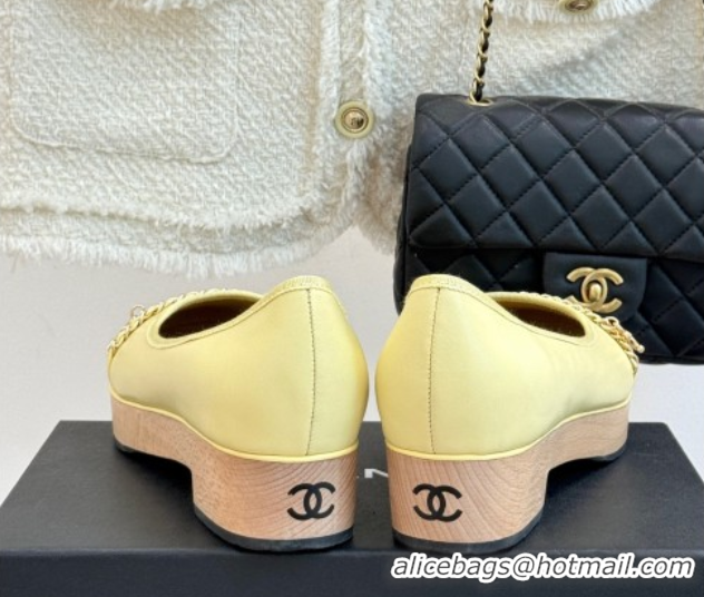 Luxurious Chanel Lambskin & Wood-Like Loafers with Chain Yellow 2025 CH090114