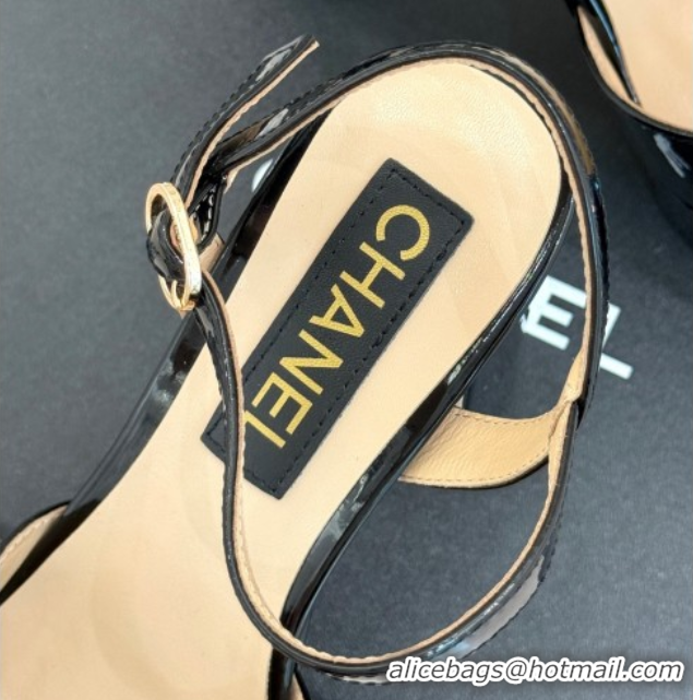 Good Quality Chanel Patent Calfskin Platform Sandals 11cm with Jewel CC Black 2025 CH090115