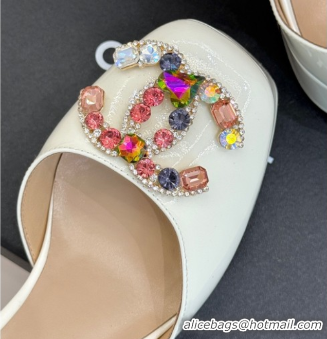 Good Product Chanel Patent Calfskin Platform Sandals 11cm with Jewel CC White 2025 CH090115