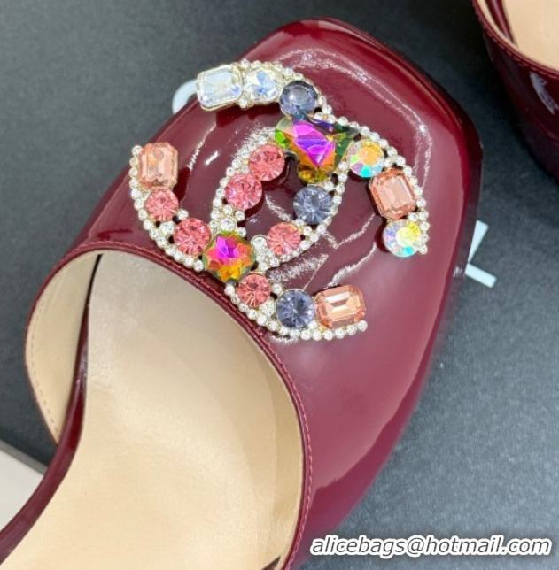 Hot Style Chanel Patent Calfskin Platform Sandals 11cm with Jewel CC Burgundy 2025 CH090115