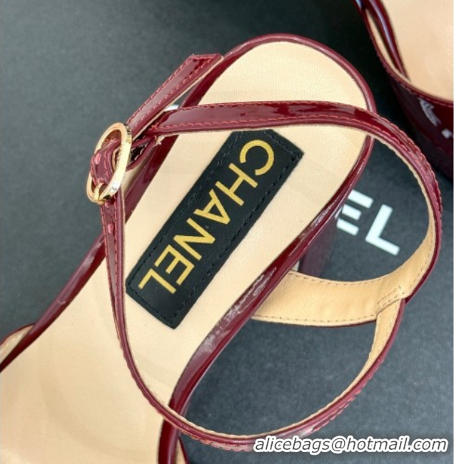 Hot Style Chanel Patent Calfskin Platform Sandals 11cm with Jewel CC Burgundy 2025 CH090115