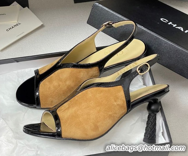 Grade Chanel Suede & Patent Calfskin Heel Sandals 8.5cm Brown 2025 G46538
