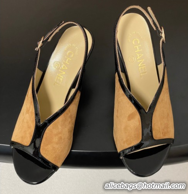 Grade Chanel Suede & Patent Calfskin Heel Sandals 8.5cm Brown 2025 G46538