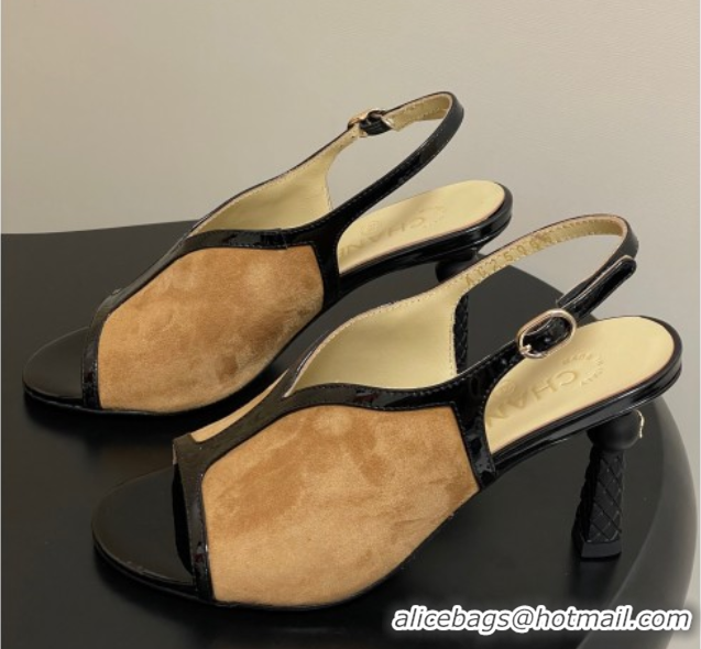 Grade Chanel Suede & Patent Calfskin Heel Sandals 8.5cm Brown 2025 G46538