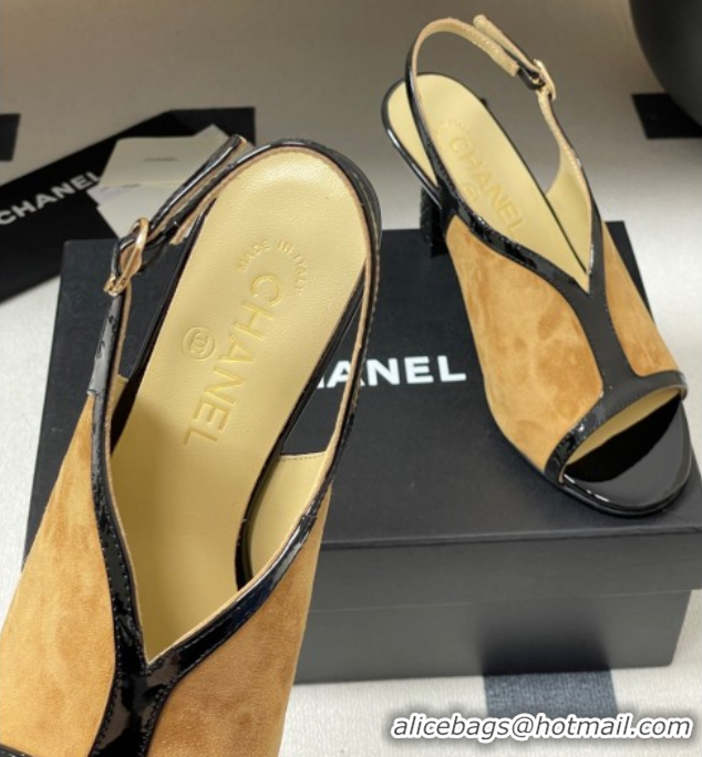 Grade Chanel Suede & Patent Calfskin Heel Sandals 8.5cm Brown 2025 G46538