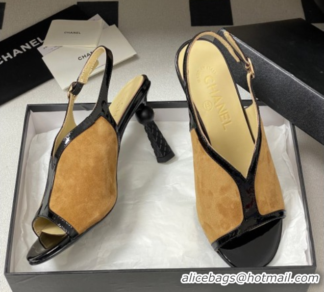 Grade Chanel Suede & Patent Calfskin Heel Sandals 8.5cm Brown 2025 G46538