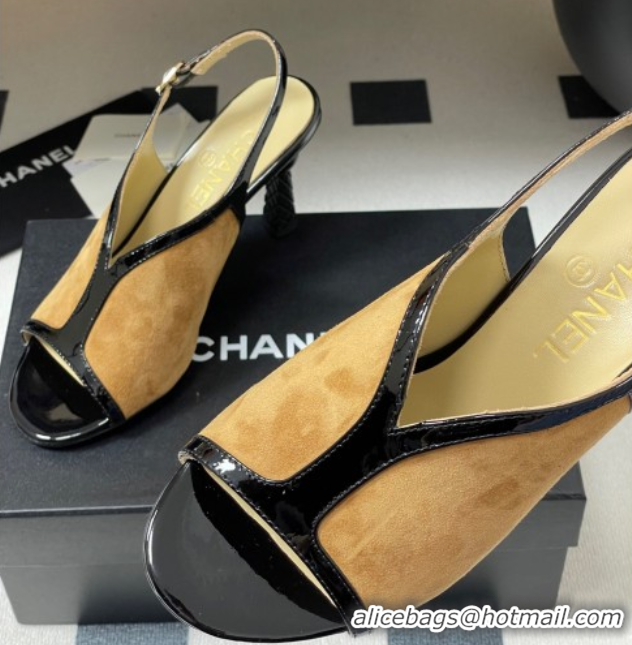 Grade Chanel Suede & Patent Calfskin Heel Sandals 8.5cm Brown 2025 G46538