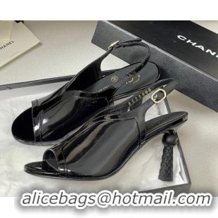 Stylish Chanel Patent Calfskin Leather Heel Sandals 8.5cm Black 2025 G46538