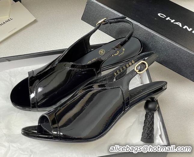 Stylish Chanel Patent Calfskin Leather Heel Sandals 8.5cm Black 2025 G46538