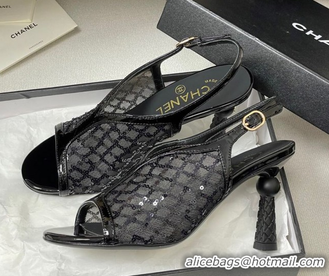 Duplicate Chanel Mesh & Sequins Heel Sandals 8.5cm Black 2025 G46538