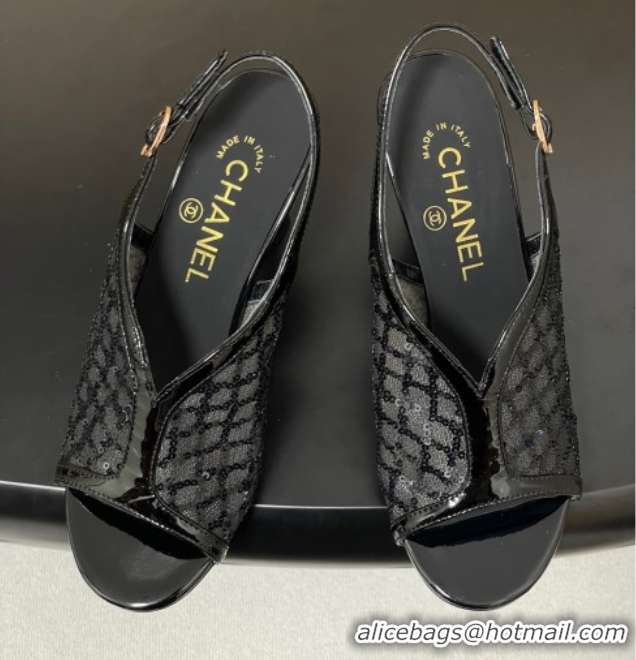 Duplicate Chanel Mesh & Sequins Heel Sandals 8.5cm Black 2025 G46538