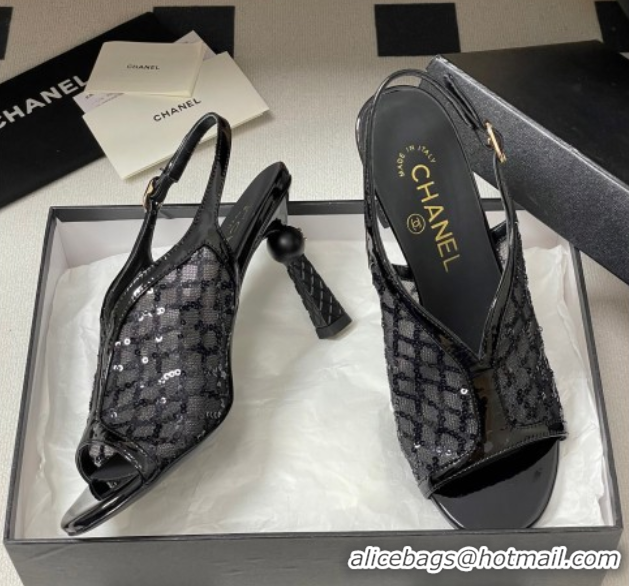 Duplicate Chanel Mesh & Sequins Heel Sandals 8.5cm Black 2025 G46538
