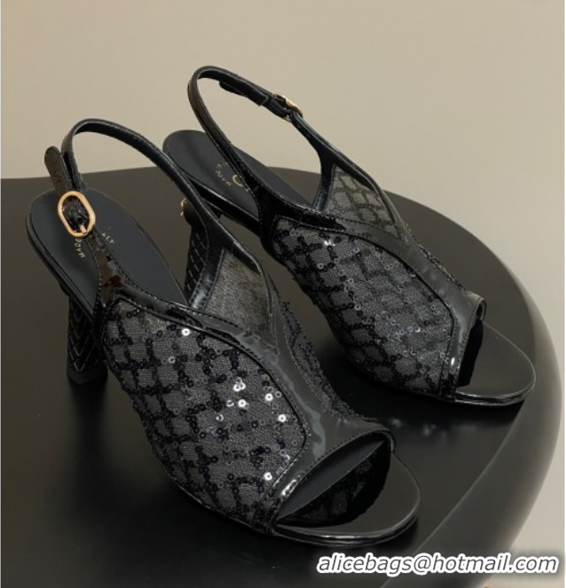 Duplicate Chanel Mesh & Sequins Heel Sandals 8.5cm Black 2025 G46538