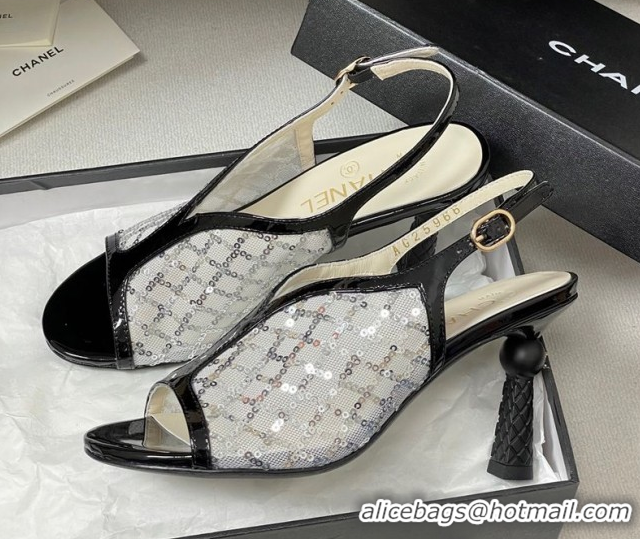 Sumptuous Chanel Mesh & Sequins Heel Sandals 8.5cm White 2025 G46538