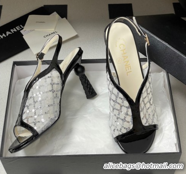 Sumptuous Chanel Mesh & Sequins Heel Sandals 8.5cm White 2025 G46538