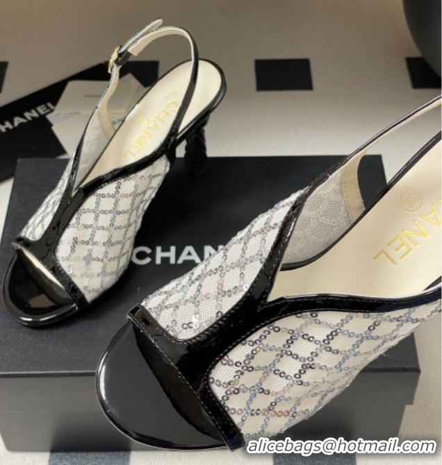 Sumptuous Chanel Mesh & Sequins Heel Sandals 8.5cm White 2025 G46538