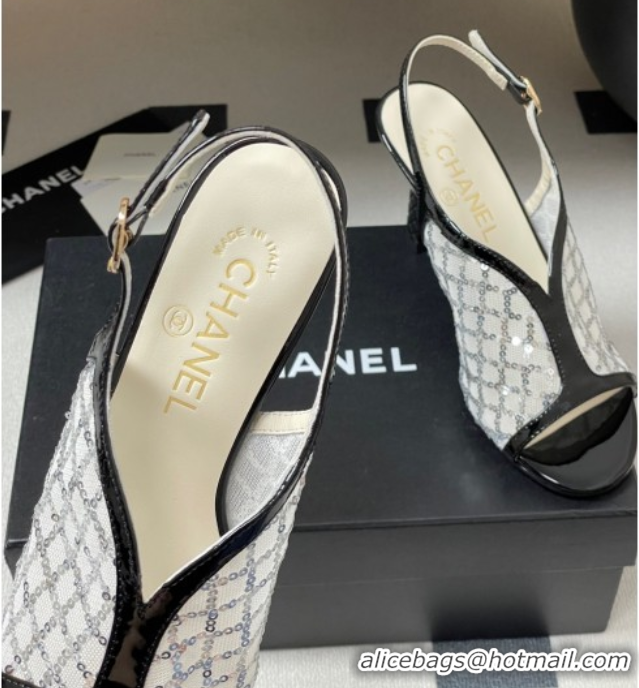 Sumptuous Chanel Mesh & Sequins Heel Sandals 8.5cm White 2025 G46538
