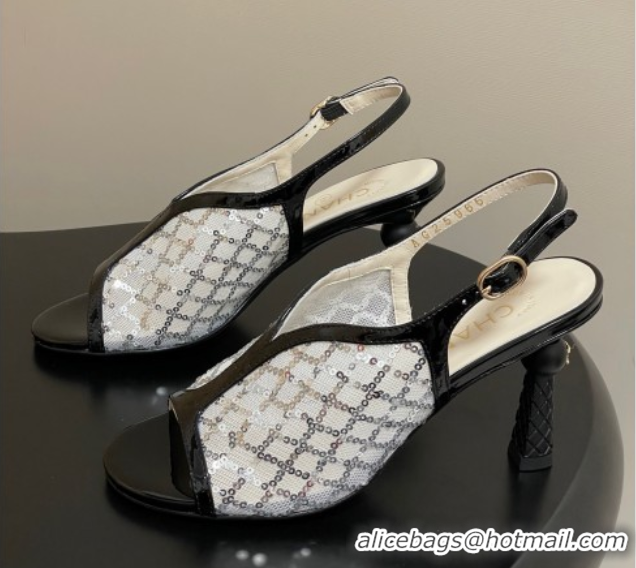 Sumptuous Chanel Mesh & Sequins Heel Sandals 8.5cm White 2025 G46538