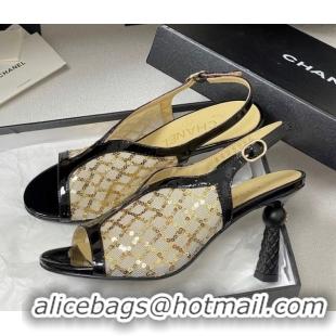 Classic Hot Chanel Mesh & Sequins Heel Sandals 8.5cm Beige 2025 G46538