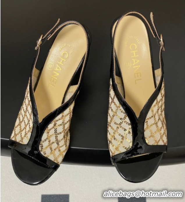 Classic Hot Chanel Mesh & Sequins Heel Sandals 8.5cm Beige 2025 G46538