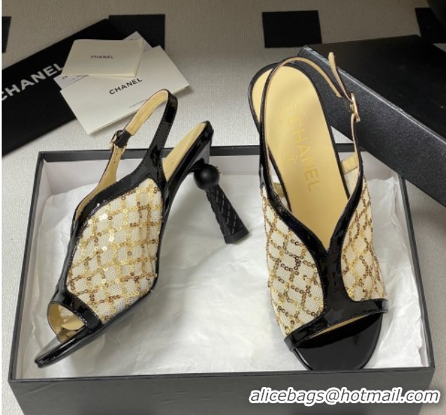 Classic Hot Chanel Mesh & Sequins Heel Sandals 8.5cm Beige 2025 G46538