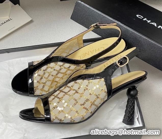 Classic Hot Chanel Mesh & Sequins Heel Sandals 8.5cm Beige 2025 G46538