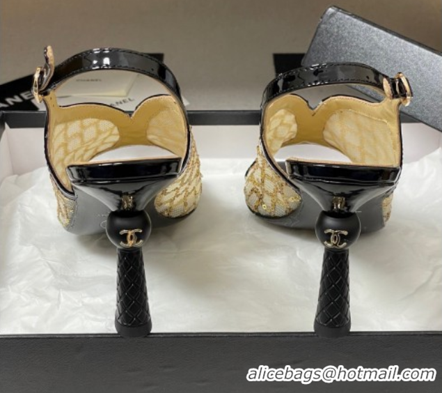 Classic Hot Chanel Mesh & Sequins Heel Sandals 8.5cm Beige 2025 G46538