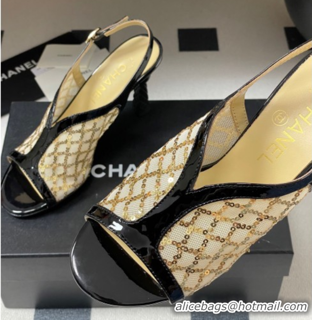 Classic Hot Chanel Mesh & Sequins Heel Sandals 8.5cm Beige 2025 G46538