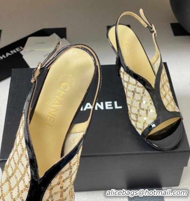 Classic Hot Chanel Mesh & Sequins Heel Sandals 8.5cm Beige 2025 G46538