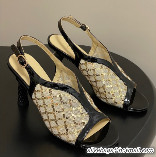 Classic Hot Chanel Mesh & Sequins Heel Sandals 8.5cm Beige 2025 G46538