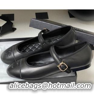 Shop Cheap Chanel Lambskin Leather Mary Janes Flats Ballet G45503 Black