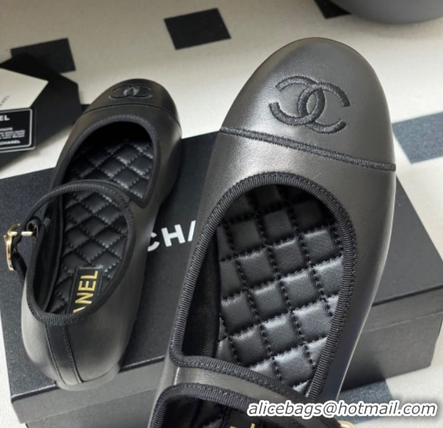 Shop Cheap Chanel Lambskin Leather Mary Janes Flats Ballet G45503 Black