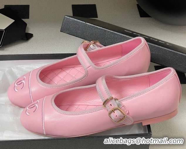 Luxury Discount Chanel Lambskin Leather Mary Janes Flats Ballet G45503 Pink