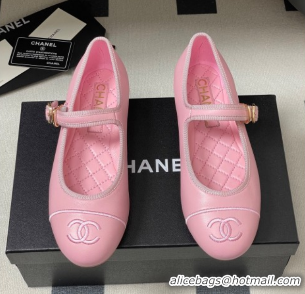 Luxury Discount Chanel Lambskin Leather Mary Janes Flats Ballet G45503 Pink