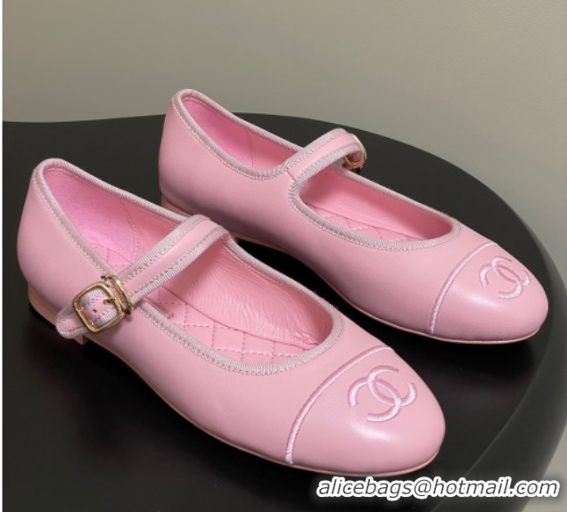 Luxury Discount Chanel Lambskin Leather Mary Janes Flats Ballet G45503 Pink