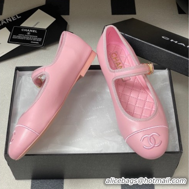 Luxury Discount Chanel Lambskin Leather Mary Janes Flats Ballet G45503 Pink