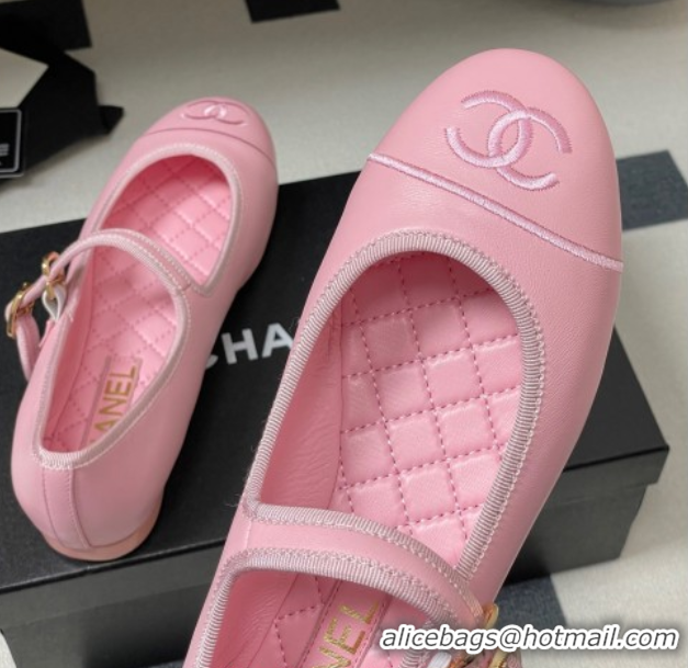Luxury Discount Chanel Lambskin Leather Mary Janes Flats Ballet G45503 Pink