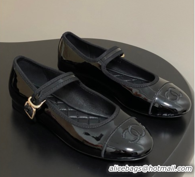 Top Design Chanel Patent Calfskin Mary Janes Flats Ballet G45503 Black